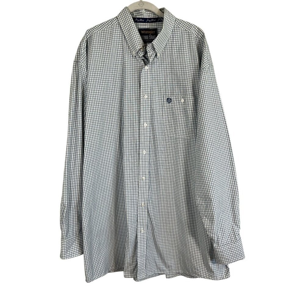 Wrangler Plaid Pearl Snap Shirt Blue 2XLT Western Cowboy Checks Concert Relaxed